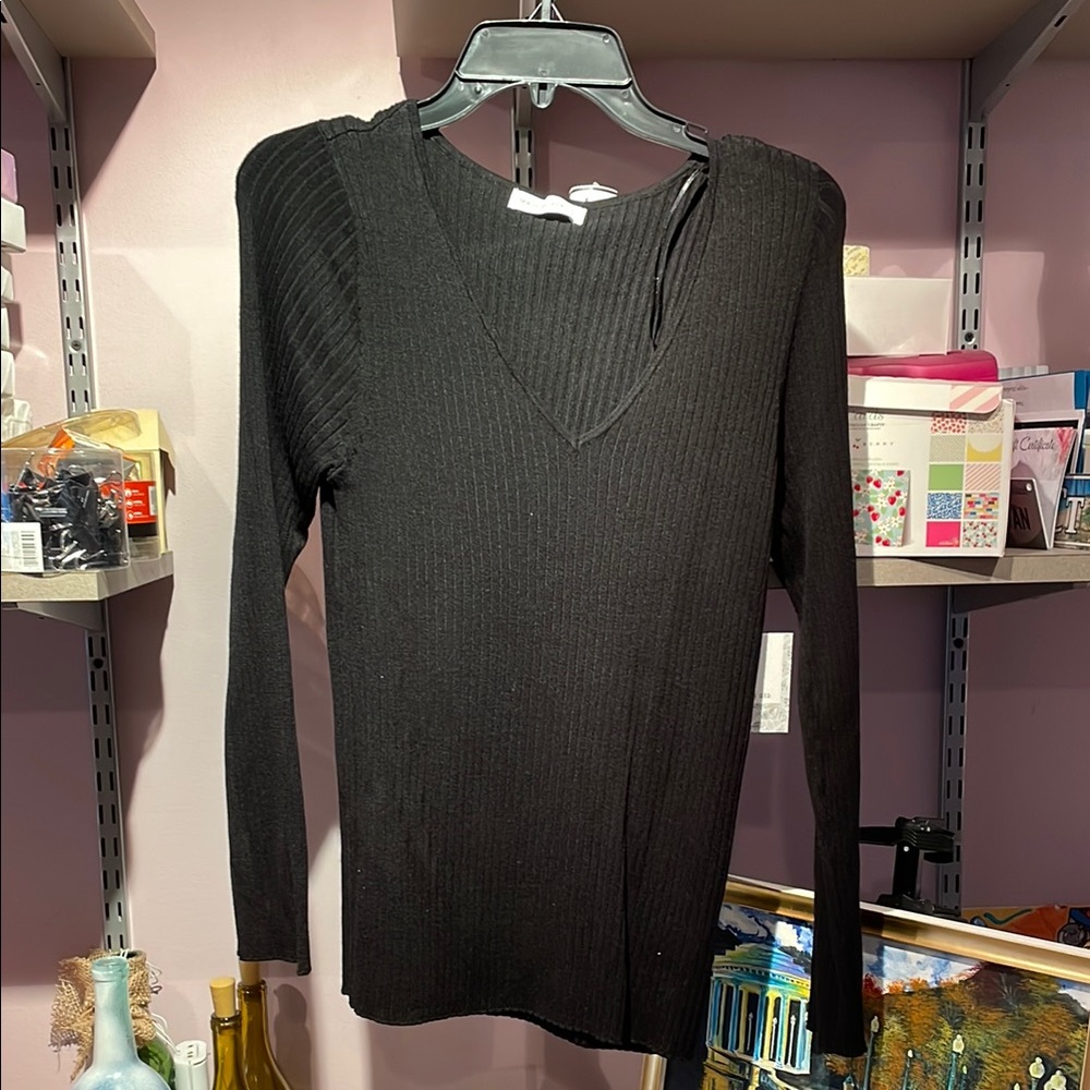 Black Ribbed V-Neck Sweater